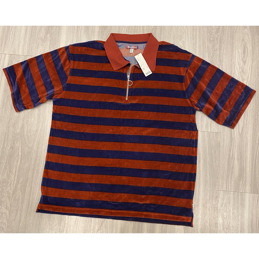 Urban Outfitters Shirt Mens XL Red Blue Striped Short Sleeve 1/4 Zip NWT $79